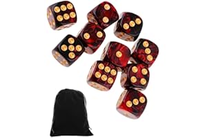 JUKOTA 10 PCS Dados,16mm D6 Dado Acrílicos,Dados Rojo-Negros con Bolsa de Tela,para Juegos de Mesa,Rol,Mesa,Lecciones de Matemáticas