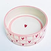 QSHI Studio Adorable Handmade Bowl - Checked Hearts | Dishwasher Safe Ceramic Bowl | Cute Aesthetic Heart Printed Patterned D