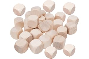 OMLALAYI 30 Pièces Dés Vierges en Bois Cubes Dés en Bois Ordinaire avec Coins Ronds Blocs 20 mm Dés de Jeux De Bois Non-Finis dés Dés en Bois à 6 Faces Artisanat en Bois pour Loisirs Créatifs Puzzles Numéros