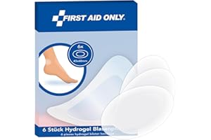 First Aid Only Hidrogel Apósitos para ampollas 6 unidades | apósitos ovalados 43 x 68 mm, transparentes e hidrófugos | protegen, enfrían y favorecen la cicatrización | P-10070