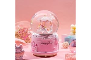 JAVIK Unicorn Musical Snow Globe for Girls Carousel Music Box with 7 Led Lights Swirling Glitter for Birthday Valentines