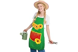 AYBUY Gärtnerschürze, Sonnenblumen Schürze Gärtner, Gärtnerin Kostüm Grillschürze mit Taschen, Unisex Design für Karneval, Kostümpartys und Mottopartys