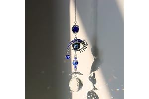 NewFree Hanging Crystal Suncatcher - Blue Evil Eye with Guardian Angel Protection Sun Catchers for Windows | Good Luck Charm Decoration in Bedroom, Kitchen or Garden Ornaments