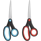 Vutyvve - 8" Stainless Steel Left Handed Scissors with Soft Handle for Home, School, Office, Sewing, Fabrics, Red/Blue