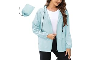 PONCEAU Raincoat Women Waterproof Lightweight Windbreaker Hooded Packable Jacket Rain Coats Outdoor Trench Windbreaker