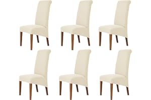 Odot Beige Chair Covers, Dining Chair Covers Set of 6, Stretch Corn Velvet Dining Room Slipcovers, Washable Removable High Back Slipcovers