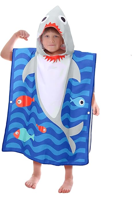 Poncho Da Bagno Bambini 100% Cotone - Asciugamano Con Cappuccio, Morbido E Assorbente - Foto 5