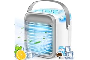 VIAFOREST Portable Air Conditioner, Air Cooler with 300ml Water Tank, 3-in-1 Free Standing Cooling AC Unit with Fan & Dehumidifier, 3 Speed 7 Color Lights Oscillating Cooling Fan for Desk, Home, Bedroom, Office