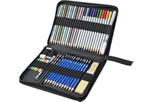 Drawing Sketching Pencil Set, KidsPark 52 pcs Art Kit with Colouring Pencils Sketch Pencils Graphite Charcoal Pencil Eraser Sharpener in Large Zipper Pencil Case for Artist Beginners Kids Adults