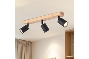 LVWIT Faretti LED da Soffitto Orientabili Nero, Faretto da Interno con 3 LED in Alluminio GU10, Base di Legno, Faretti Soffitto Retrò per Barra, Salotto,Cameretta, Cucina (Lampadine Escluse)