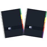 Oxford Black N'Colours, 2 A4+ Notebooks, 5 Tabs, 5x5 Grid | Extra Cover, 100 Sheets, 90 g