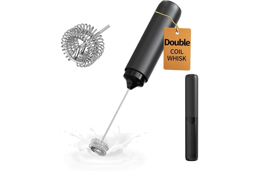 CIRCLE JOY Electric Milk Frother Handheld, Rechargeable Coffee Frother with Dual Spring Whisk, Portable Hand Frother Wand Drink Mixer for Coffee, Hot Chocolate, Cappuccino, Frappe, Matcha, Black