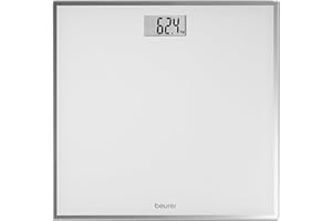 Beurer GS 120 Pèse-personne compact en verre avec effet miroir élégant, format compact peu encombrant, 27 x 26 cm, affichage LCD bien lisible, hauteur des chiffres 22 mm, balance numérique plate