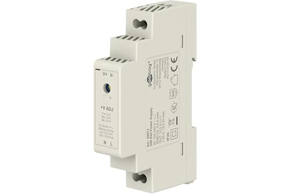 goobay 59573 Bloc d'alimentation sur profilé chapeau Transformateur 12V idéal pour fonctionnement systèmes surveillance et d'accès/profilé chapeau 12V / Interphone de porte/DIN Rail 1,25A et 15W