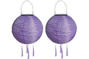 YOUNING Lampions Außen Wetterfest Solar, LED Solarlaterne Außenlaternen Wasserdicht Solar Lampion mit Quaste Solarlampen Hängende Gartenlaterne Papierlampen Outdoor Ballform Papierlaterne, 20cm (2pcs-Lila)