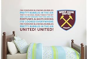 BEAUTIFUL GAME Official West Ham United Blowing Bubbles Song & Crest Wall Sticker - WHU Decal Football Vinyl Poster Print (80cm (W) x 32cm (H))