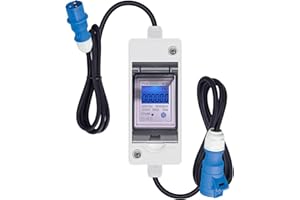 MENAYODA Contatore di corrente digitale portatile, IP65, impermeabile, con LED e reset, contatore di corrente digitale LCD, 230 V, per camper, veicoli elettrici, campeggio (blu)
