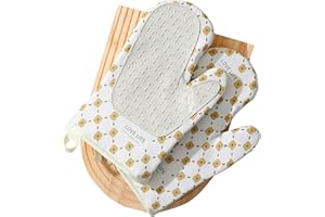 UBRAVE Oven Gloves with Silicone, Double Oven Gloves Heat Resistant, Non-Slip Silicon, Modern Oven Mitt and Potholder for Home Kitchen Cooking Baking, BBQ Grilling, Heavy Duty Cooking Oven Gloves, White