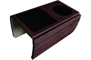 EUNEWR Taca na sofę z bambusa, stolik pod podłokietnik z antypoślizgową, elastyczna półka na sofę, zaokrąglone i kwadratowe podłokietniki (ciemnobrązowa)