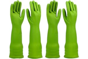 YSLON Cleaning dishwashing long gloves Rubber kitchen dish glove 2 Pairs Reuseable.(Green,Large)