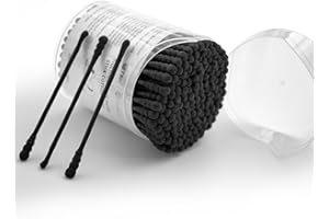 T&K 160 Pack Black Disposable Cotton Buds - Double Ended Scoop & Spiral, Lint-Free, Eco Paper Stick, Ear Spoon by Safe 45° Angled Designed, for Ear Care/Makeup/Crafts