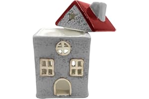 Cello Star Cottage Burner - Red Ceramic House Scented Wax Melt Fragrance Oil Burner Tealight Decorative Holder Aroma Lamp Present Home Gift for Christmas