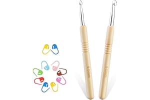 DEUDY 2 Stück Häkelnadeln, 5,0 mm–6,0 mm Häkelnadel-Set, Häkelnadel-Set für Anfänger, ergonomische Holzgriffe zum Häkeln mit Maschenmarkierern für Anfänger DIY-Stricker Häkelgarn