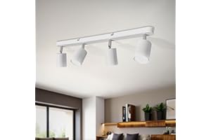 Sweier White 4-Way Rotatable GU10 Ceiling Spotlight Bar - 5W Adjustable LED Light with 6000K Cool White Bulb, Ceiling/Wall Mounted