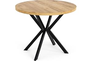 WFL GROUP Runder Ausziehbarer Esstisch - Loft Style Tisch mit Metallbeinen - 100 bis 180 cm - Industrieller Tisch für Wohnzimmer - Spacesaver - Eiche Craft - 100 cm