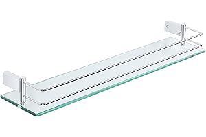 SAYAYO Tempered Glass Shelf Bathroom Shelf Wall Mounted 24 inches, 8MM Extra-Thick Glass and SUS304 Stainless Steel Polished Chromed Frame, EGC1000-60-C
