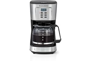 BLACK+DECKER 12-Cup Coffee Maker, 900W Programmable Drip Coffee Machine, 1.5L Glass Carafe, 24-Hour Timer, Keep Warm Function, LCD Display, Auto Shut-Off, Boil Dry Protection, Black - DCM85-B5