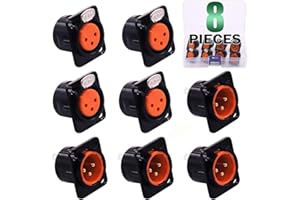 Keadic - Juego de 8 conectores XLR macho y hembra de 3 pines, conectores de montaje en panel de chasis serie D, carcasa de metal negro – perfecto para conectores de estudio de audio de la serie D