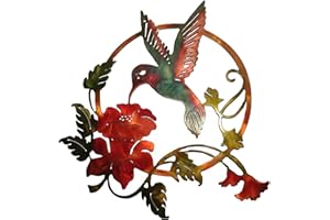 MEIYIFAN Okrągły metalowy koliber sylwetka dekoracja ścienna, dekoracja ścienna, metalowa dekoracja ścienna, sylwetka, sztuka, na prezent, do wewnątrz, na zewnątrz, ogród, dekoracja domu (31 x 32 cm) (brązowy)