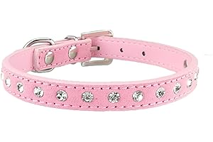 Newtensina Cute Diamante Puppy Collar Bling Suede Collar for Small Dogs Cats - Pink - S