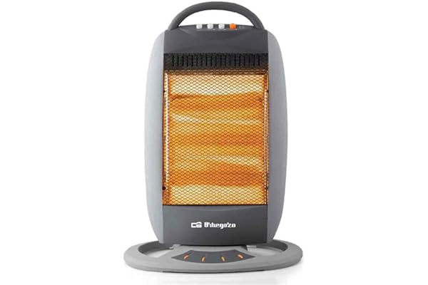 Orbegozo BP 5008 - Estufa halógena oscilante, 1200 W, 3 niveles de potencia, silencioso, oscilación 70, carcasa de tacto frío, sistema antivuelco