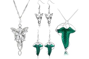 JinYu Set di 6 spille smaltate a forma di foglia verde, collana e orecchini per fan cosplay, Metallo