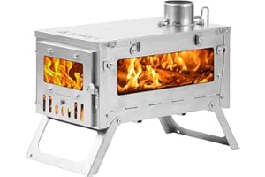 POMOLY Ti Mini 0,6 Poêle à bois de camping portable léger en titane pour randonnée, cuisine, chauffage (tuyau de poêle de 2 m)