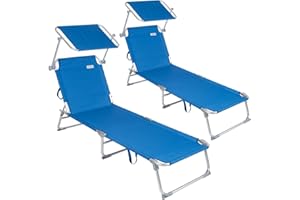 CASARIA® 2X Tumbonas de Playa Plegable de Aluminio Parasol Respaldo Ajustable Azul 190x59x29cm hasta 150Kg