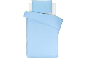 Lovely Hippo Lenzuola 80 x 160 cm con angoli + Copripiumino 120x170 cm + Federa per Cuscino per bambini (Bianco/Blu Cielo, Letto 80x160cm - Set 3 Pezzi)