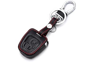 Happyit Cas de Couverture de Clé de Voiture en Cuir Porte-clés pour Peugeot 107 207 307 407 106 206 306 406 CSL2017 Citroen C2 C3 C4 2 Bouton Télécommande Fob Clé