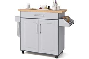 COSTWAY Kitchen Storage Trolley, Rolling Kitchen Island with Adjustable Shelf and Large Drawer, Home Restaurant Dining Room Organiser Sideboard Cupboard Cabinet Cart (Grey, 111 x 40 x 90cm)