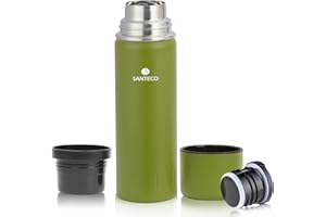 SANTECO Borraccia Termica, Termos Caffè in Acciaio Inox Doppia Mantiene le bevande fredde per 24 ore e calde per 12 ore, Bottiglia thermos a prova di perdite, senza BPA(Verde, 1000ML)