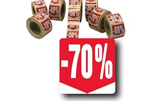 Affichesstore 30289 - Rouleau de 500 Étiquettes Autocollantes -70% - Format Carré 35x35mm - Brillantes - Adhésives - Stickers Remise Pourcentage