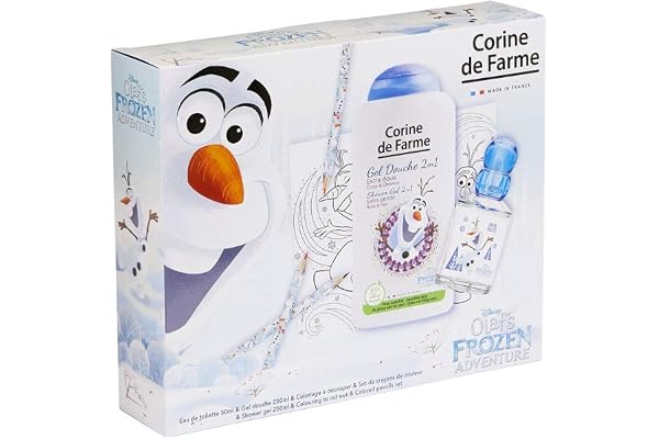 Corine De Farme | Olaf Coffret Cadeau | Disney Reine des Neiges | Parfum Enfant 50ml | Gel Douche Enfant 250ml | Coloriage Enfant | Crayons de couleurs |Fabriqué en France