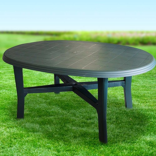 Gartentisch 165x110cm, oval, grün - Vollkunststoff / Terrassentisch Beistelltisch Campingtisch Gartenmöbel Terrassenmöbel Campingmöbel Kunststofftisch