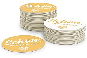 ‎FLYERALARM Schön DASS Du da bist Bierdeckel aus Pappe I Runde Tischdeko Senfgelb (50 Stück) Deko aus umweltfreundlicher Holzschliffpappe (⌀10cm)