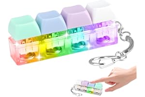 TEASTEAM 4 Button Keyboard Fidget Toy, Funny Fidget Keyring with LED Light, Mini Keyboard Fidget Toys Finger Keyboard Caps Toy Decompression Toys to Relief Stress Pass the Time