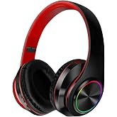 Kablosuz Kulaklık Bluetooth Mikrofonlu Kulak&uuml;st&uuml; Kulaklık Led Işıklı Katlanabilir Kırmızı