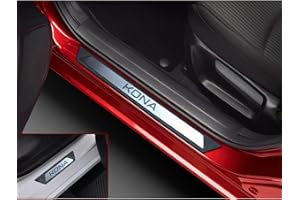 CLASS ACCESSORIES EOOD, Car Door Sill Protector Compatible with Hyundai Kona OS 2017-2022, 4 Pcs Stainless Steel Step Kick Plates, Plastics Scratch Scuff Protection Trim, Kona Accessories