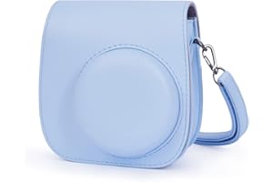 Leebotree Aparat kompatybilny z kamerą natychmiastową Instax MIni 12/Mini 11, etui na aparat Torba ochronna Gładka skóra PU z paskiem na ramię i zintegrowaną kieszenią (Pastelowy niebieski)